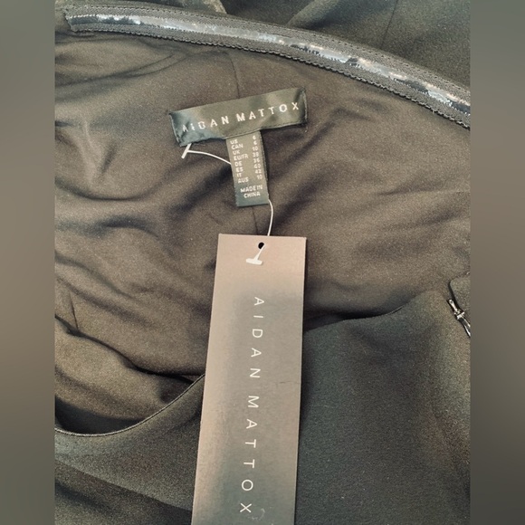 NWT Aidan Mattox Black Asymmetrical Ruffled Gown, One Shoulder Neckline; Size 6 - Picture 6 of 16